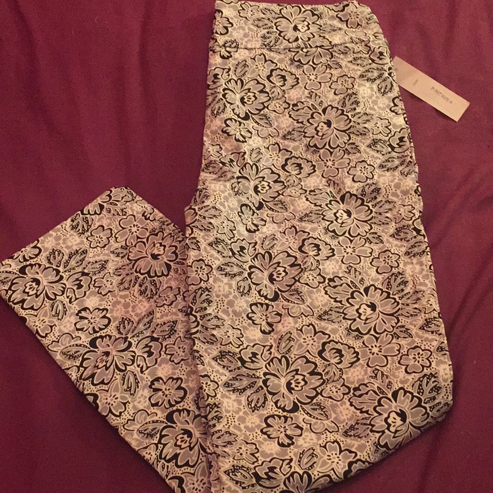 Grey black flower high waist stretch pants